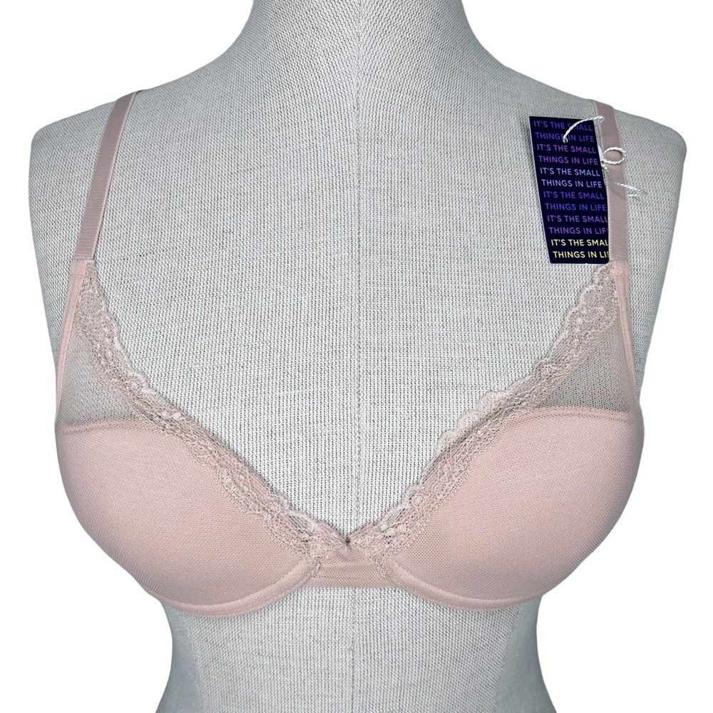 NWT Pepper Laidback Lace Bra sz 34AA * Sienna Rose Pink Underwire Mesh Overlay